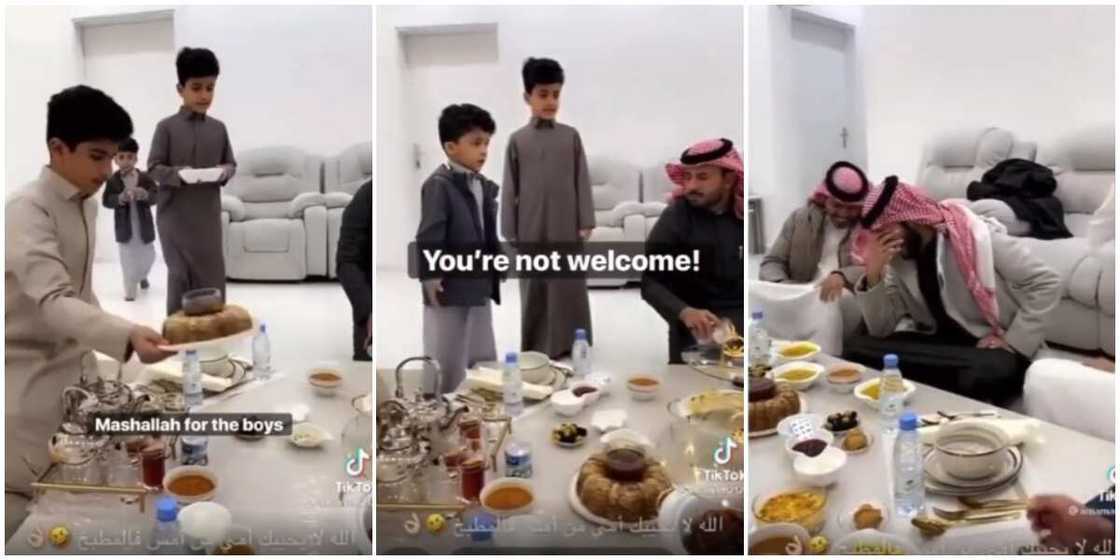 Little boy tells guests they're not welcomed at their home, says his mum has been working in the kitchen since yesterday Little boy tells guests they're not welcomed at their home, says his mum has been working in the kitchen since yesterday