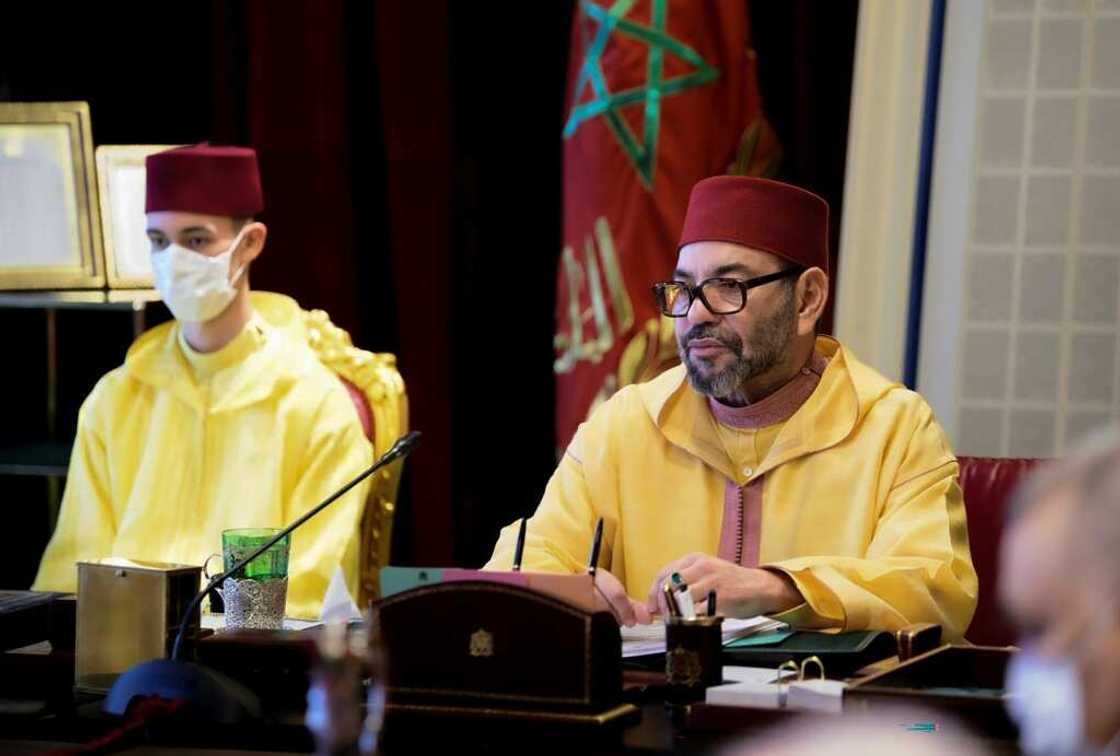 Morocco's King Mohammed VI (R) chairs the council of ministers meeting, accompanied by his son Crown Prince Moulay El Hassan, during which the monarch authorised a reorganisation of the kingdom's Jewish community Morocco's King Mohammed VI (R) chairs the council of ministers meeting, accompanied by his son Crown Prince Moulay El Hassan, during which the monarch authorised a reorganisation of the kingdom's Jewish community