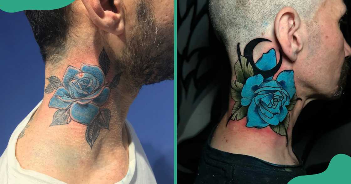 Blue roses on throat tattoos Blue roses on throat tattoos