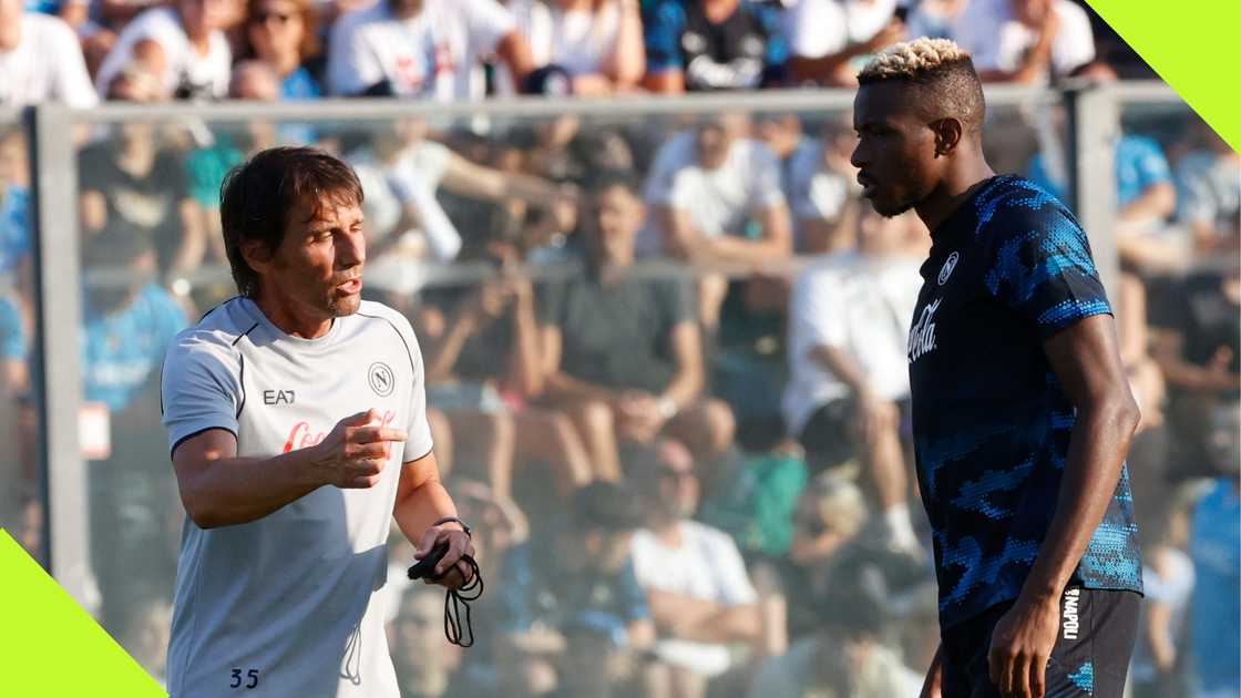 Victor Osimhen and Antonio Conte at Napoli's pre-season training. Victor Osimhen and Antonio Conte at Napoli's pre-season training.