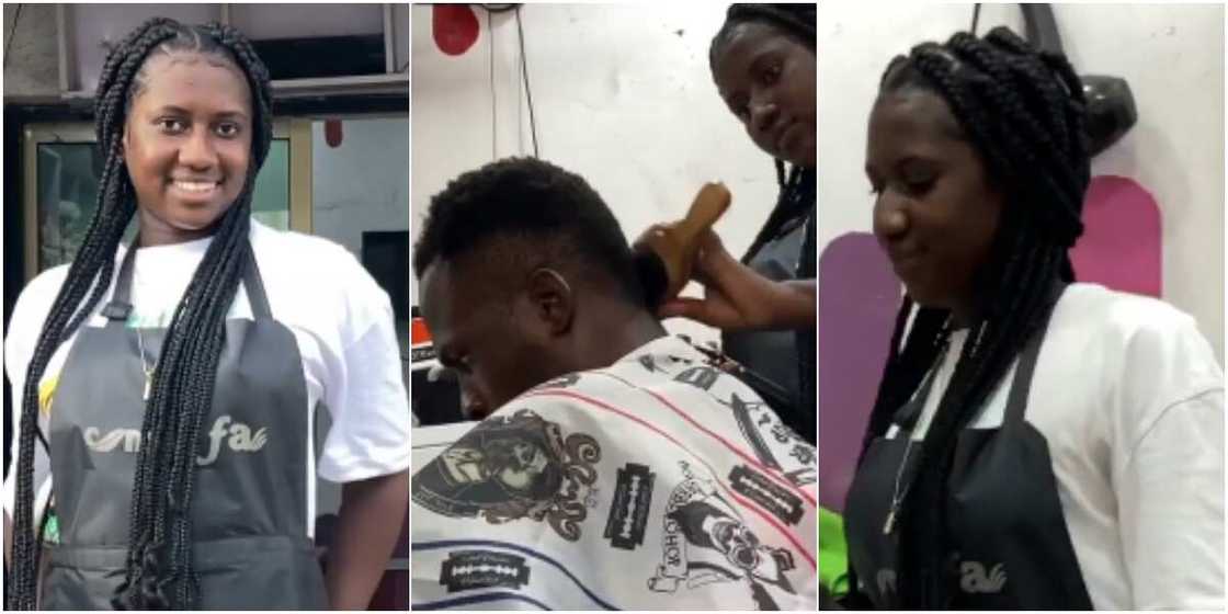 The young female barber is training girls for free The young female barber is training girls for free