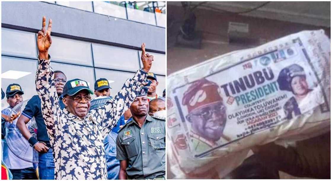 A loaf of bread with Bola Tinibu's photo emerges online. A loaf of bread with Bola Tinibu's photo emerges online.