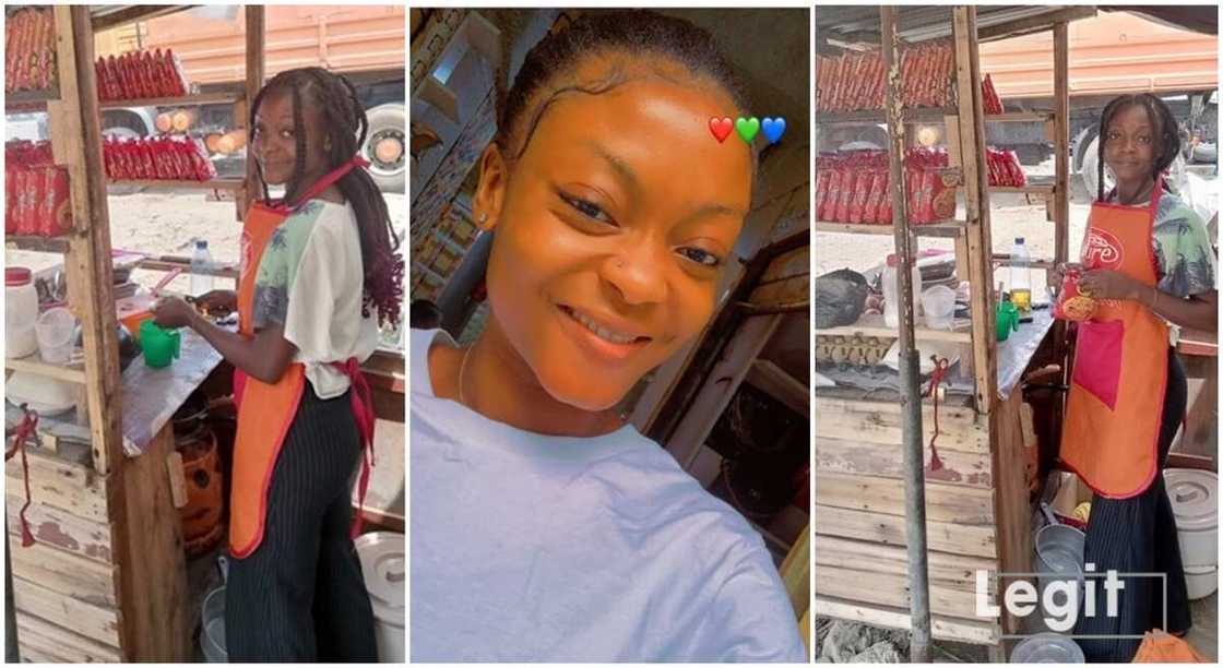 Nigerian lady named Mowung Queen shows off her hustle, posts photos of her shop where she sales fried noodles in Lagos.