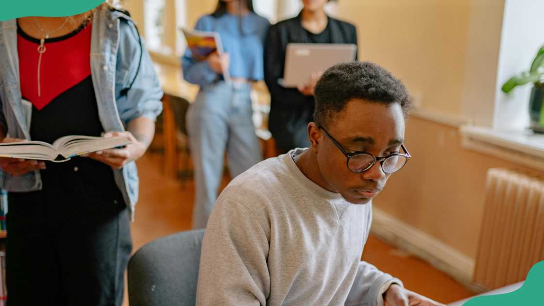 A student studying in a library
