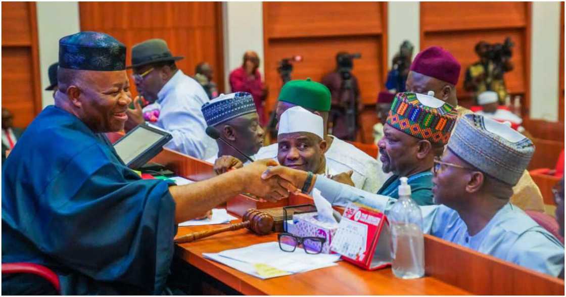 Senator Simon Mwadkon, Senate Minority Leader, Senator Aminu Tambuwal, Nyesom Wike, former Rivers State Governor, Godswill Akpabio