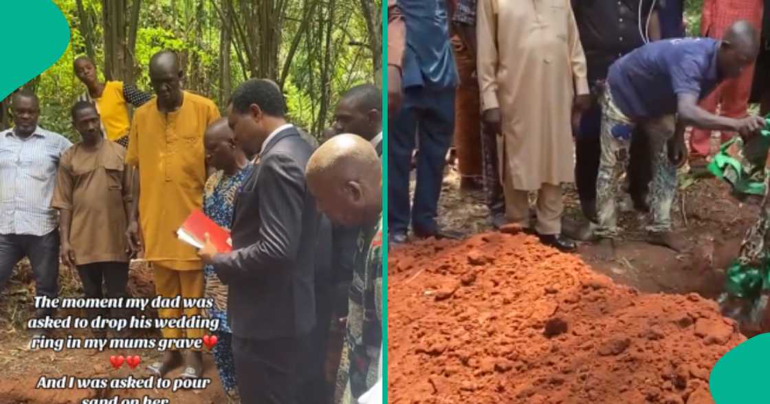 A Nigerian man put his wedding ring inside his wife's grave after her passing and his daughter explained why. A Nigerian man put his wedding ring inside his wife's grave after her passing and his daughter explained why.