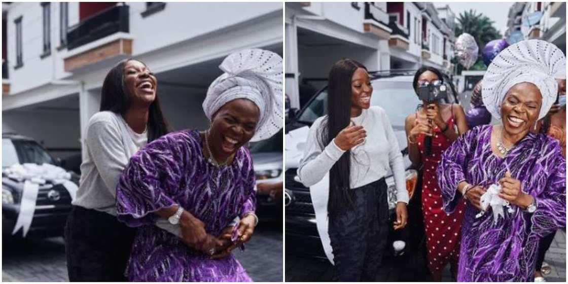 Media personality Tomike Adeoye surprises mother with brand new car for being selfless (photos)