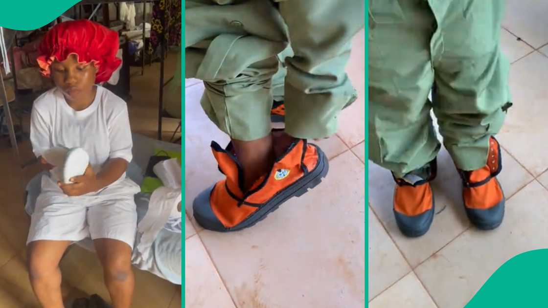 Smallish lady shows off her NYSC boots.