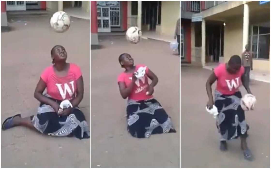 Lady in skirt nodes football like Cristiano Ronaldo and Lionel Messi. Lady in skirt nodes football like Cristiano Ronaldo and Lionel Messi.