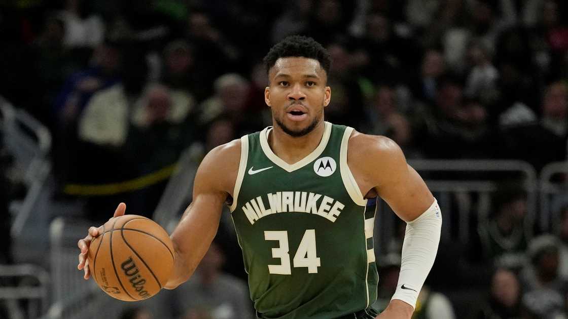 Giannis Antetokounmpo of the Milwaukee Bucks pictured dribbling the ball. Giannis Antetokounmpo of the Milwaukee Bucks pictured dribbling the ball.