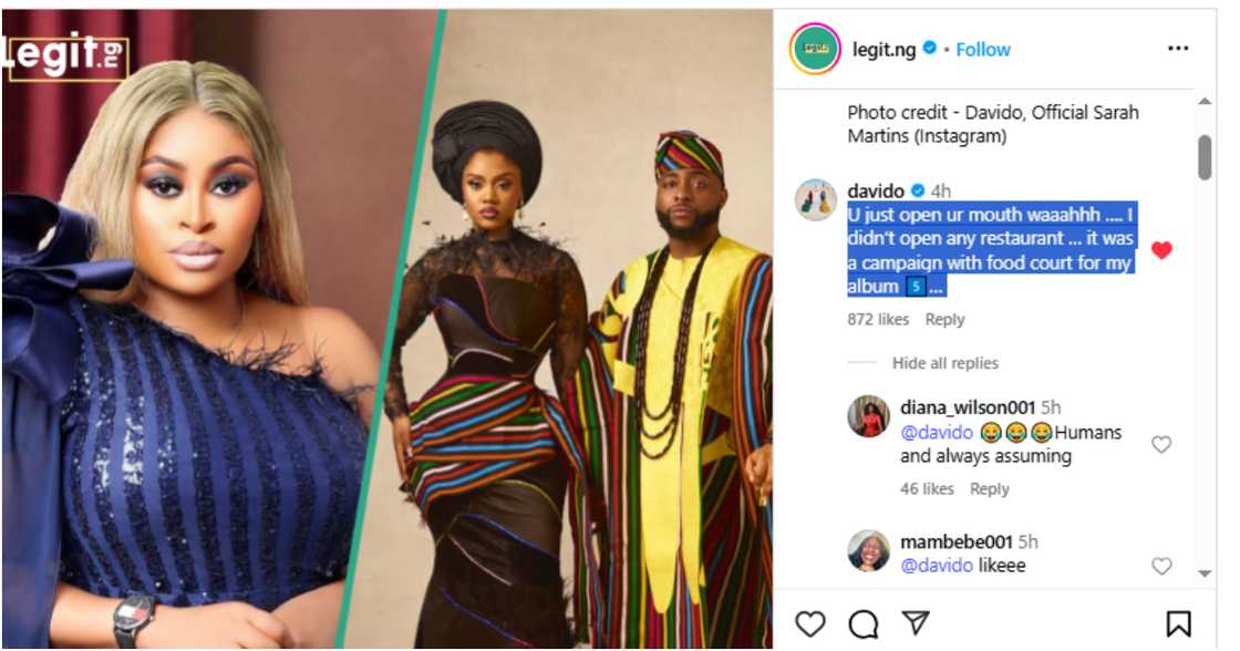 Davido drags Sarah Martins over remarks about his “new” restaurant Davido drags Sarah Martins over remarks about his “new” restaurant