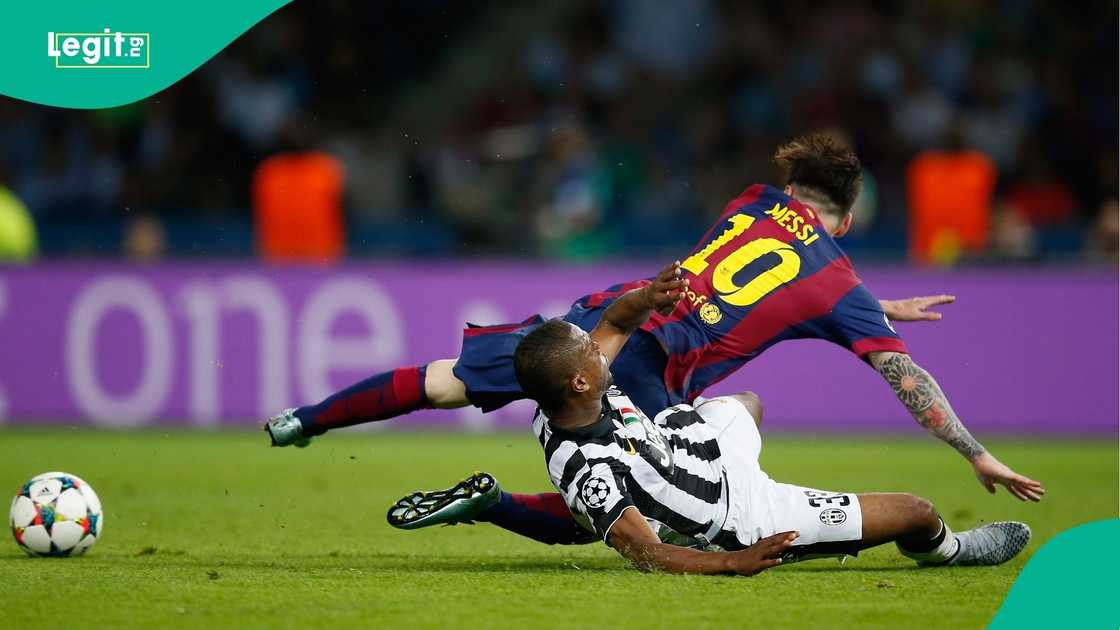 Patrice Evra, Lionel Messi, UEFA, Champions League, Juventus, Barcelona, Berlin, Germany. Patrice Evra, Lionel Messi, UEFA, Champions League, Juventus, Barcelona, Berlin, Germany.