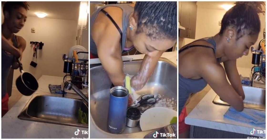 Lady without arms, washing plate, lady washes plates with her upper limbs Lady without arms, washing plate, lady washes plates with her upper limbs