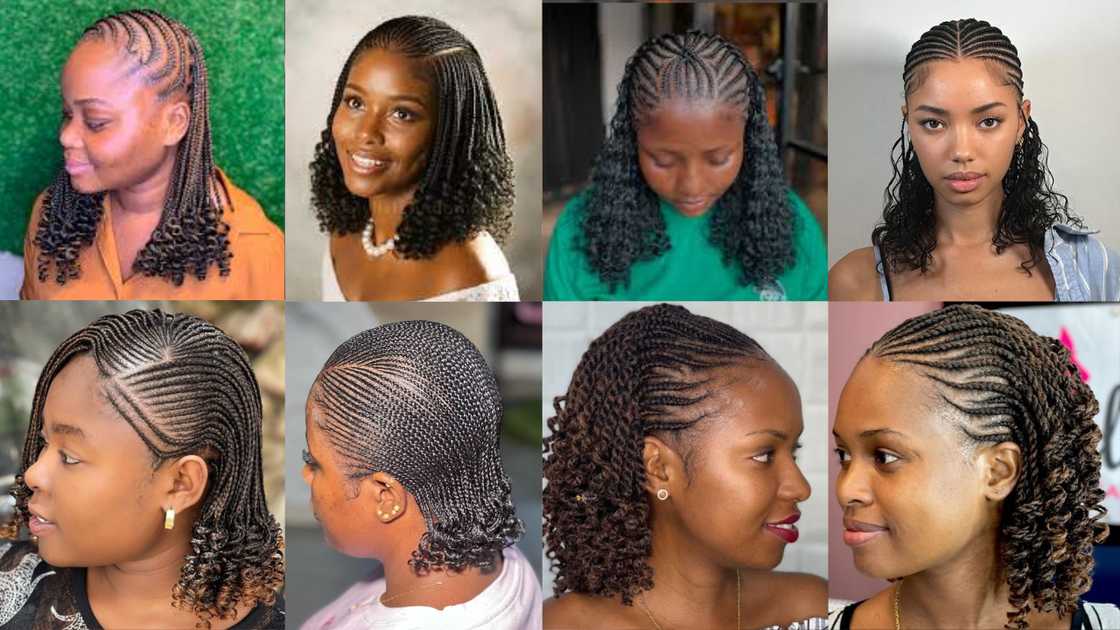 Short all-back Ghana weaving with curls