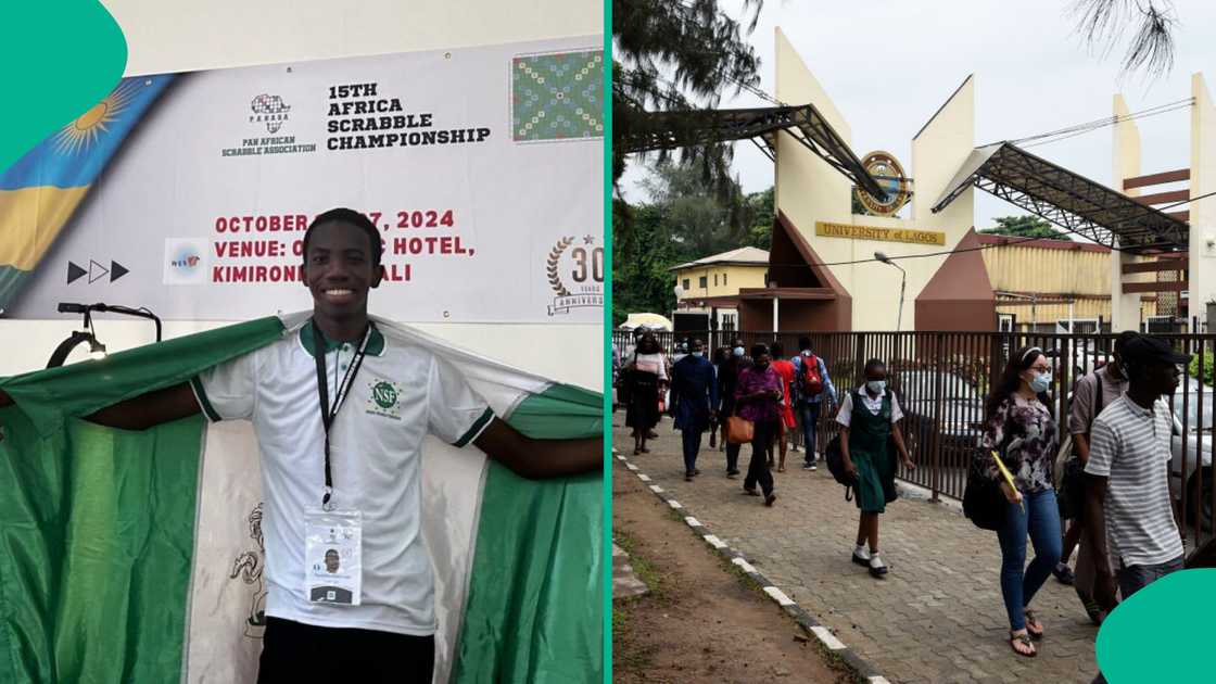 Oluwatimilehin Doko, a 500-level Pharmacy student at the University of Lagos (UNILAG) holds a Nigerian flag