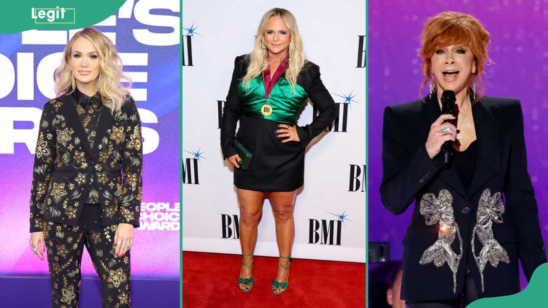 Carrie Underwood (L), Miranda Lambert (C) and Reba McEntire (R).