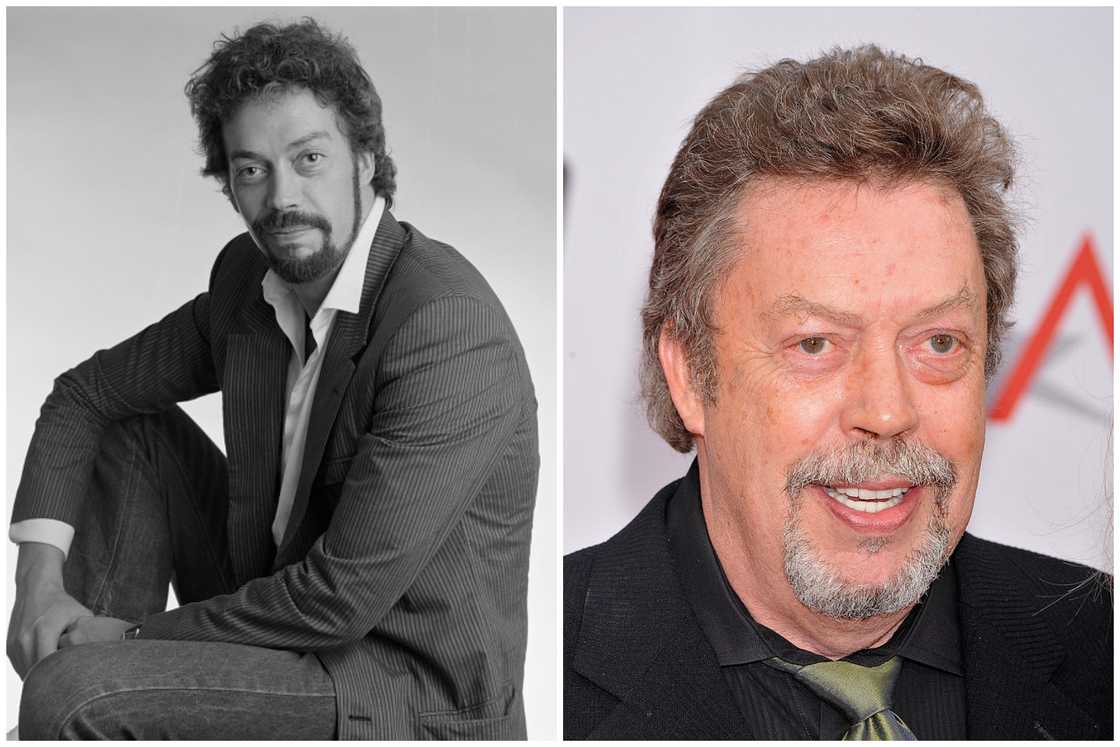 Actor Tim Curry takes a portrait photo (L). He attends an award ceremony (R)