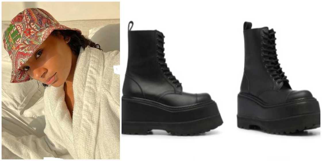 Photos of billionaire daughter Temi Otedola and a pair of boots. Photos of billionaire daughter Temi Otedola and a pair of boots.