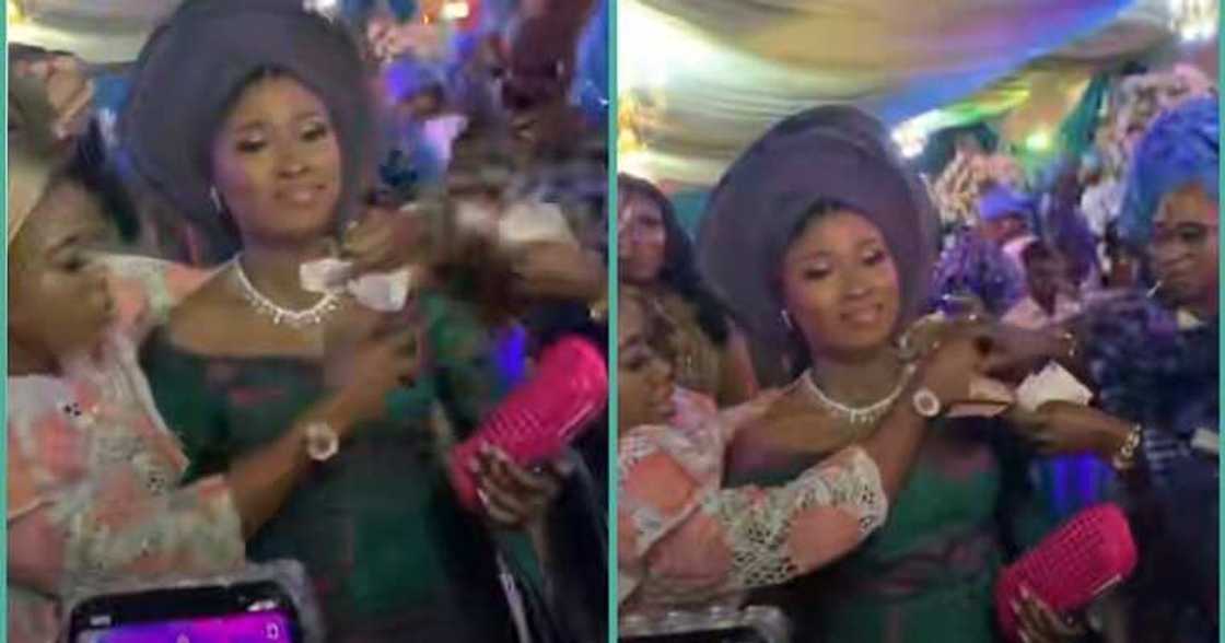Bride's sister stops female guest from spraying money on sister Bride's sister stops female guest from spraying money on sister