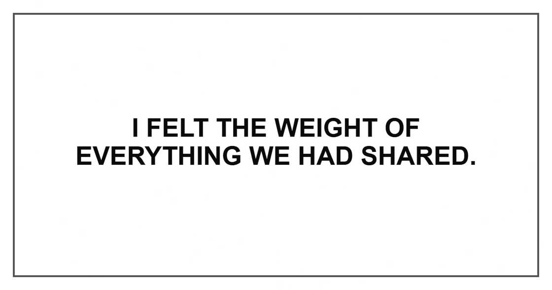 I felt the weight of everything we had shared. I felt the weight of everything we had shared.