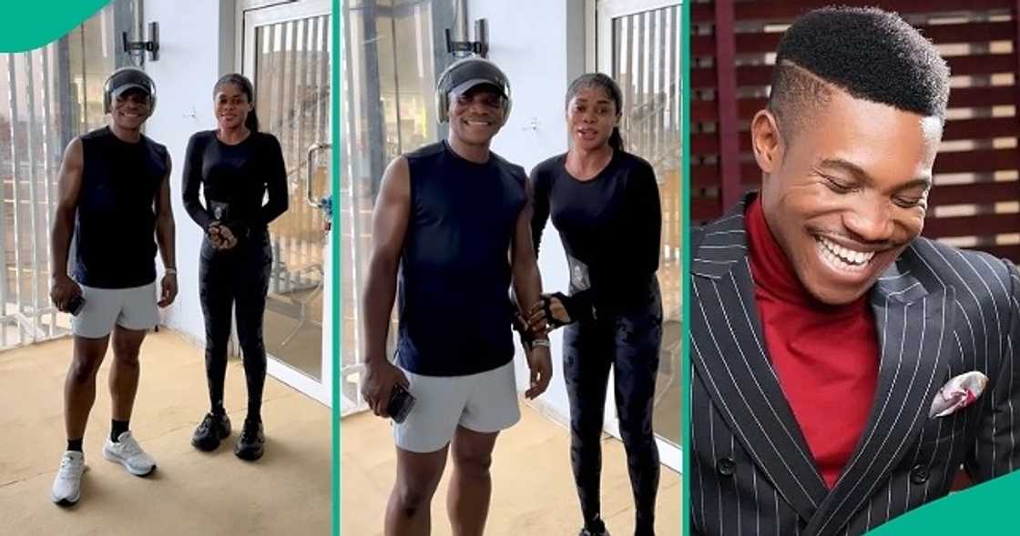 Lady holds Pastor Jerry Eze's hand at a gym. Lady holds Pastor Jerry Eze's hand at a gym.