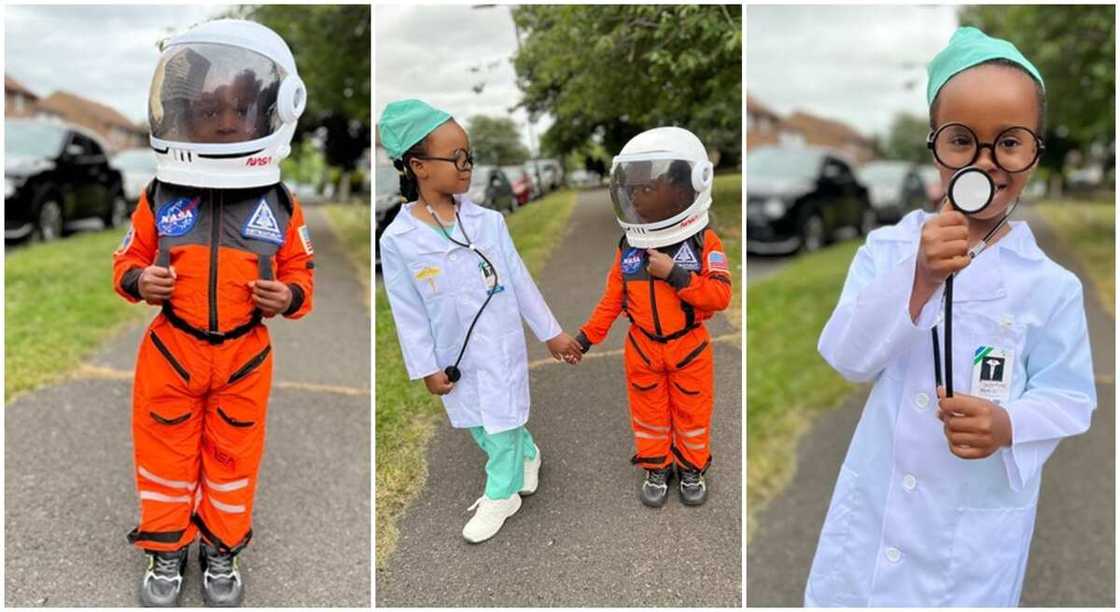 Photos of Nigerian kids stepping out as doctor, and astronaut for their science day in school.