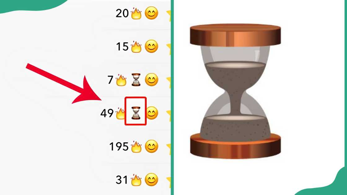 A screenshot showing a Snapchat hourglass emoji (L) , and an hourglass emoji (R)