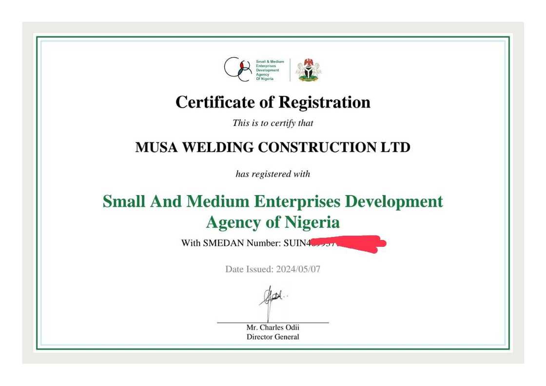 SMEDAN certificate of a Nigerian business SMEDAN certificate of a Nigerian business