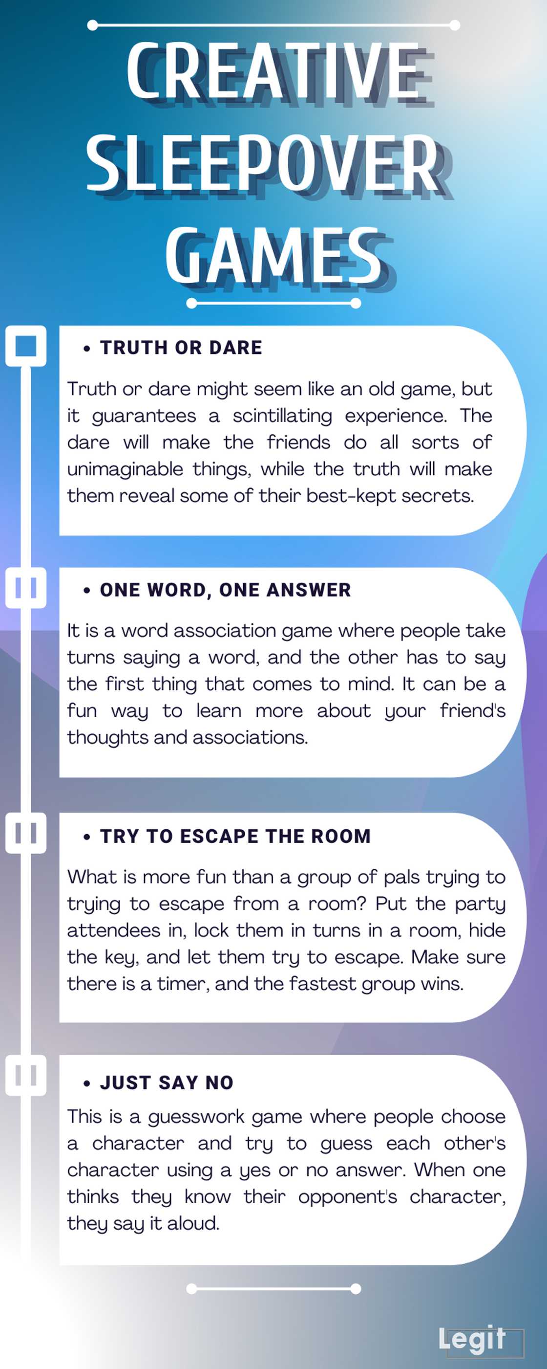 Creative sleepover games for kids, teens and adults Creative sleepover games for kids, teens and adults