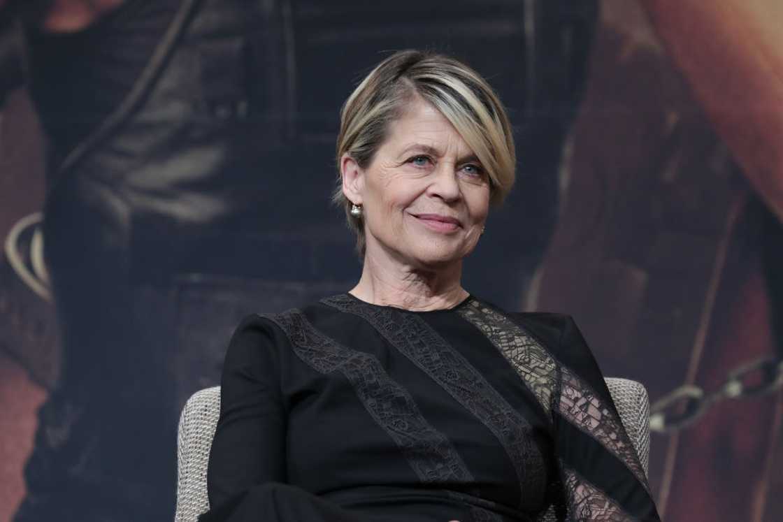 Linda Hamilton attends a press conference
