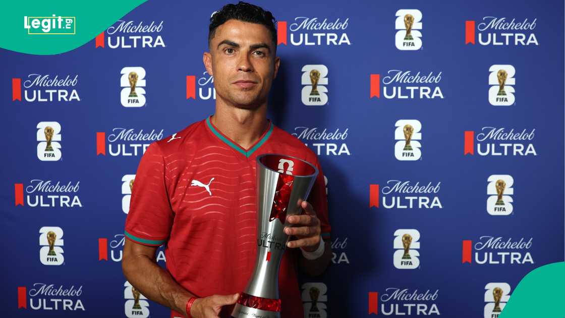 Cristiano Ronaldo poses with the Player of the Match Trophy against Croatia at Toronto Stadium. Photo by Maddie Meyer Cristiano Ronaldo poses with the Player of the Match Trophy against Croatia at Toronto Stadium. Photo by Maddie Meyer