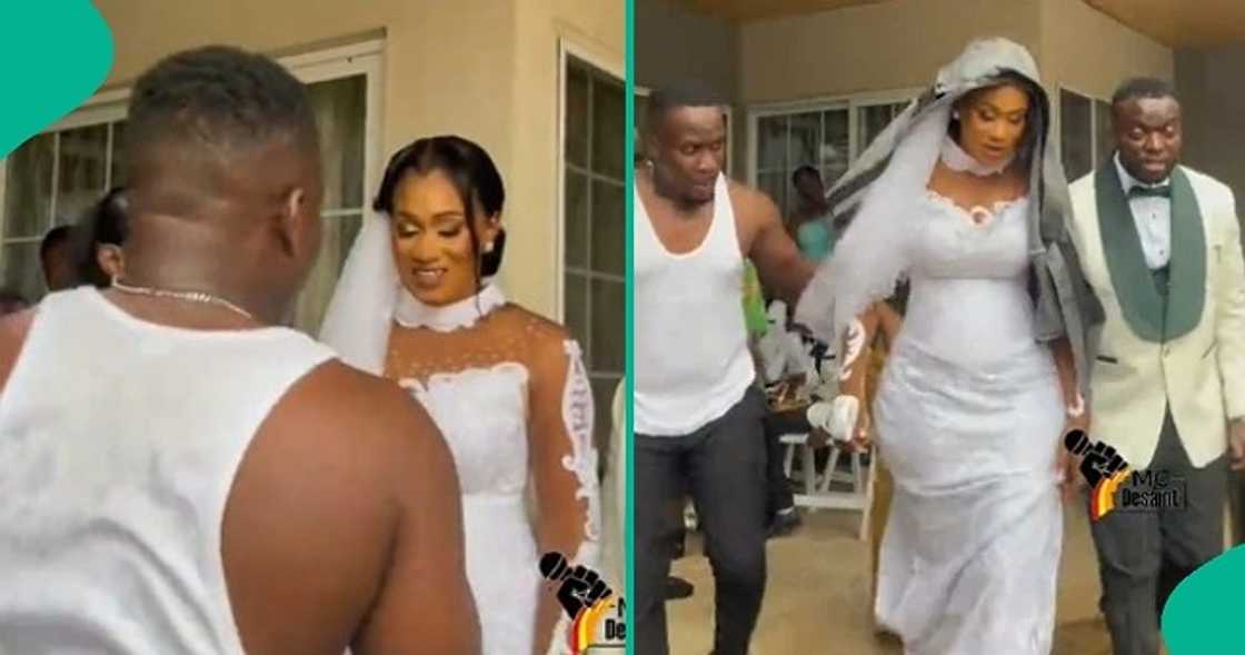 MC takes off his suit for bride to cover herself from rain