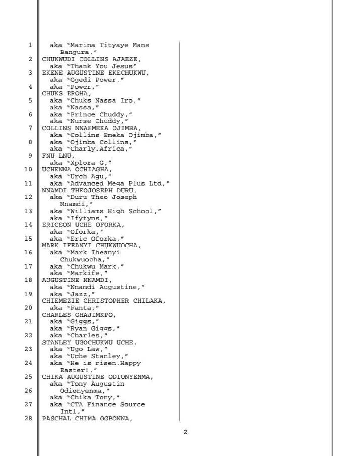 FBI: Full list of 80 Nigerians raided in the US for alleged fraud FBI: Full list of 80 Nigerians raided in the US for alleged fraud