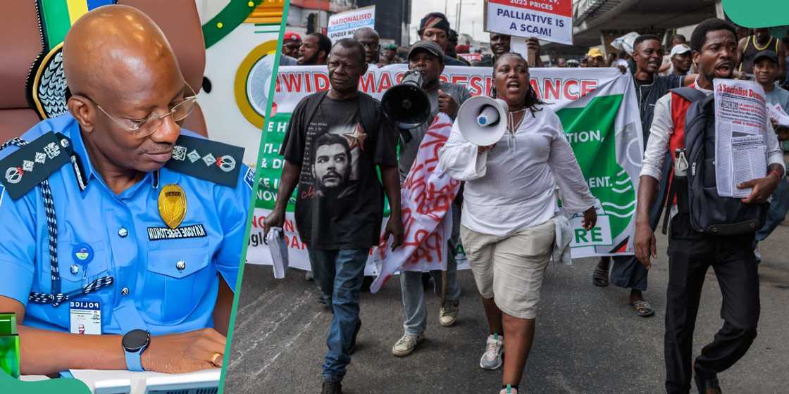 Inspector General of Police, Kayode Egbetokun and protesters