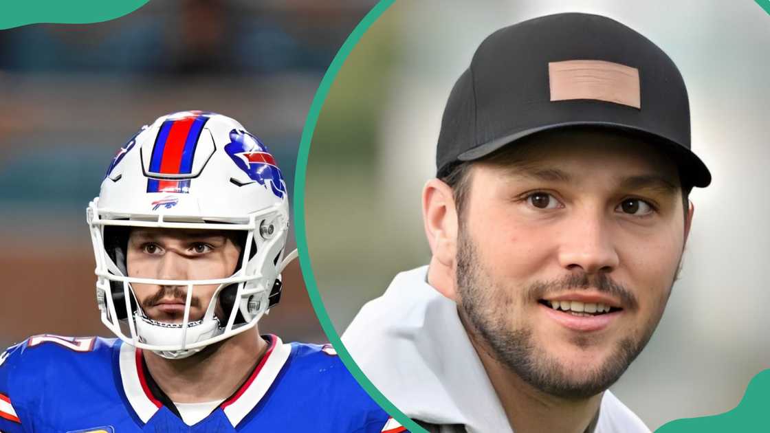 Josh Allen during a game at Hard Rock Stadium in Miami Gardens, Florida (L). The athlete at Riviera Country Club (R) Josh Allen during a game at Hard Rock Stadium in Miami Gardens, Florida (L). The athlete at Riviera Country Club (R)