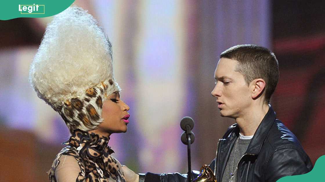 Rapper Nicki Minaj and Eminem at Staples Center