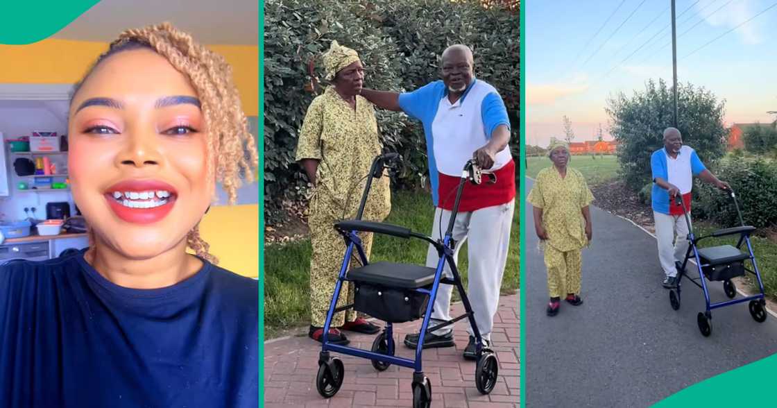 UK-based Nigerian lady shares lovely evening walk with her elderly grandparents abroad.