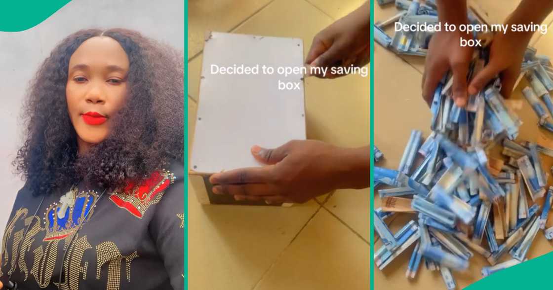 Lady shows money she saw after breaking her piggy bank Lady shows money she saw after breaking her piggy bank