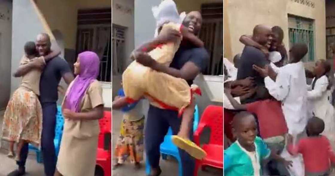 Kids welcome man at orphanage, philanthropist, kind man Kids welcome man at orphanage, philanthropist, kind man