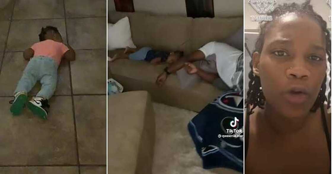 Father babysits kids, sleeping position Father babysits kids, sleeping position