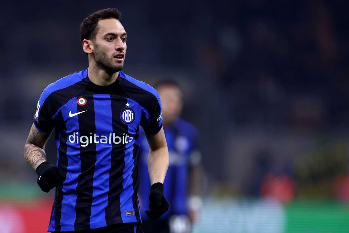 Hakan Calhanoglu of Fc Internazionale looks on during the Coppa Italia quarter-final match between Fc Internazionale and Atalanta Bc Hakan Calhanoglu of Fc Internazionale looks on during the Coppa Italia quarter-final match between Fc Internazionale and Atalanta Bc