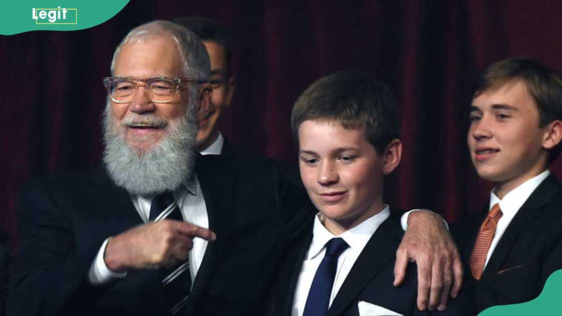 David Letterman greets his son, Harry David Letterman greets his son, Harry