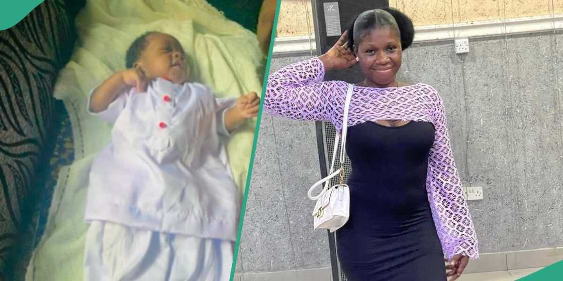 Baby adorns oversized outfit Baby adorns oversized outfit