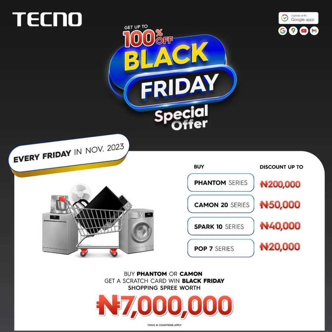 TECNO’s Black Friday Continues with Amazing Discounts and ₦1,000,000 Shopping Spree this Friday! TECNO’s Black Friday Continues with Amazing Discounts and ₦1,000,000 Shopping Spree this Friday!