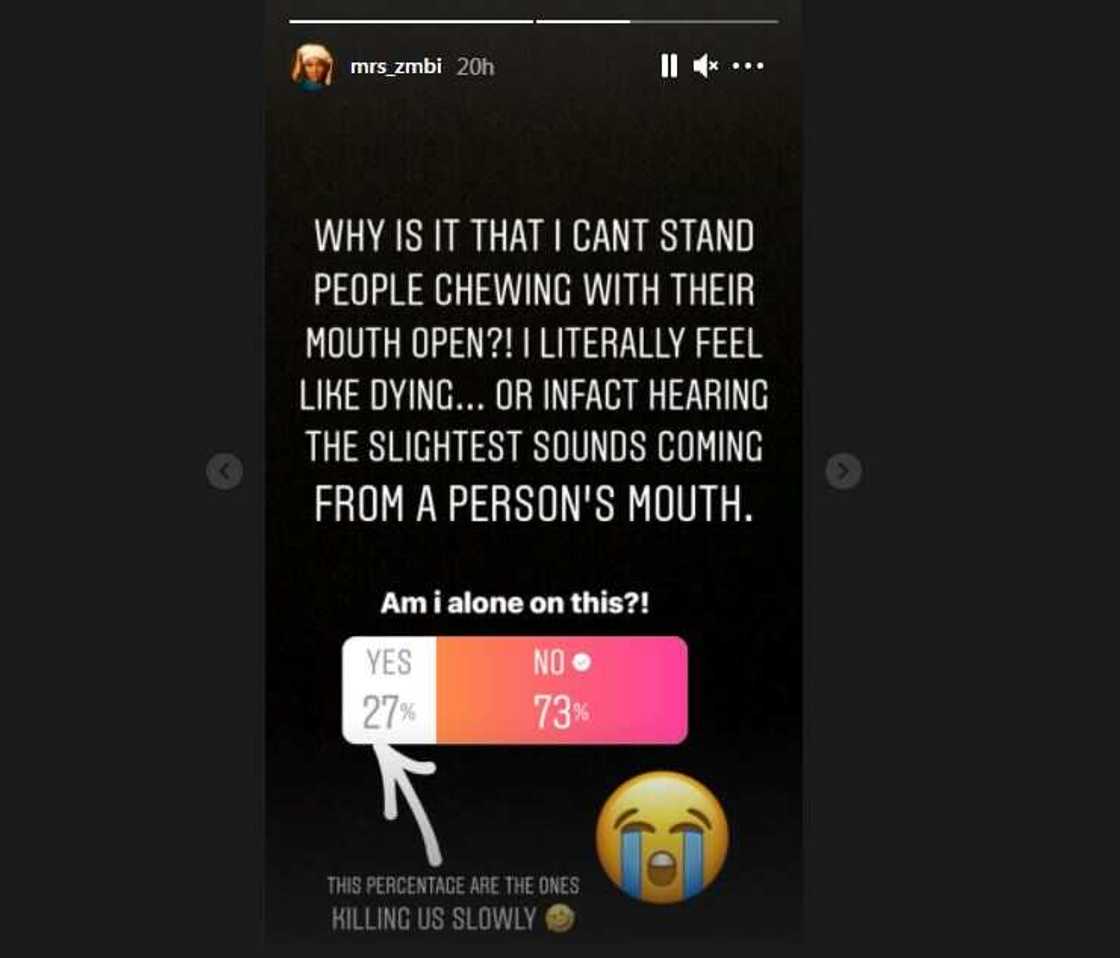 Zahra Buhari reveals she can’t stand people who chew with their mouths open Zahra Buhari reveals she can’t stand people who chew with their mouths open