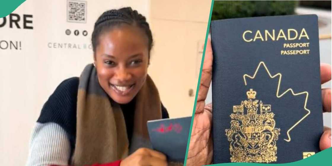 The young lady was excited about her permanent residency passport The young lady was excited about her permanent residency passport