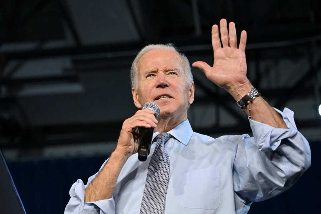 US President Joe Biden speaks on the eve of the US midterm elections, at Bowie State University in Bowie, Maryland, on November 7, 2022 US President Joe Biden speaks on the eve of the US midterm elections, at Bowie State University in Bowie, Maryland, on November 7, 2022