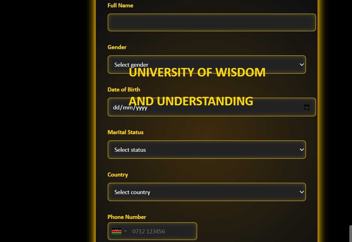 A screenshot of Geh Geh University application form A screenshot of Geh Geh University application form
