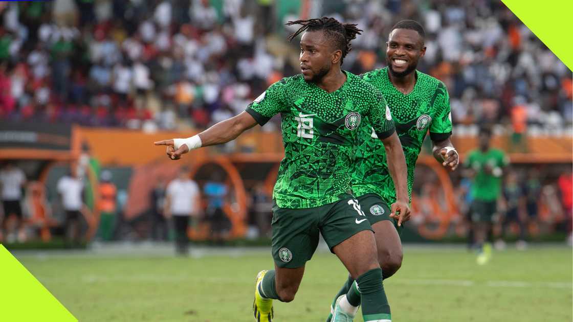 Ademola Lookman celebrates a goal for Nigeria