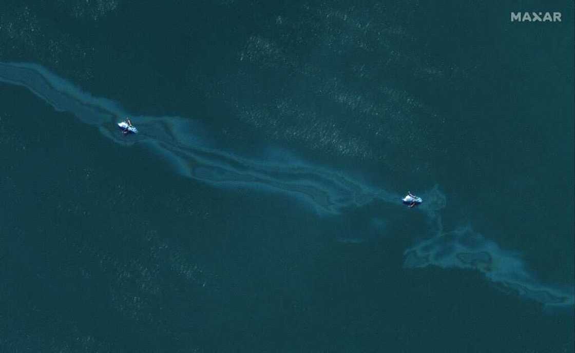 An oil spill in the Gulf of Mexico off Louisiana after Hurricane Ida in 2021 An oil spill in the Gulf of Mexico off Louisiana after Hurricane Ida in 2021